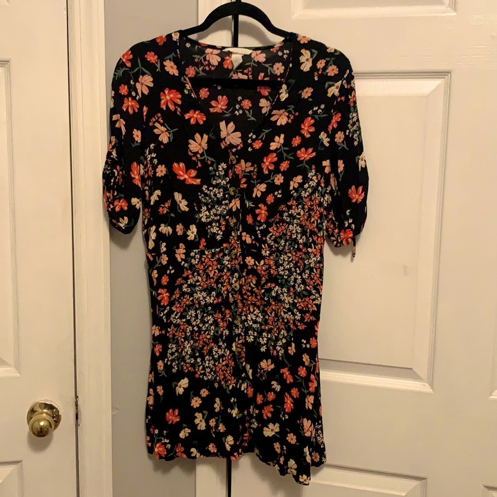 H&M black button up floral dress 8